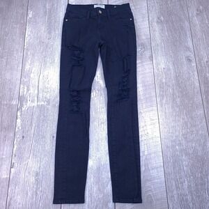 FRAME Le Skinny de Jeanne Jeans Womens 25 Black Distressed Holes Denim